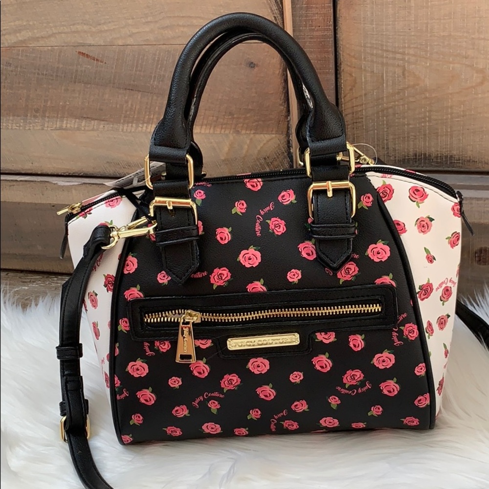 Juicy Couture Black Disty  Rose promenade satchel